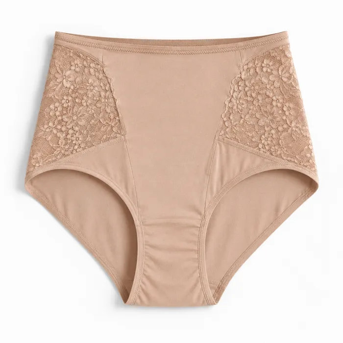 High-waist lace-panel cotton panties manufactured by NuedWears for wholesale orders